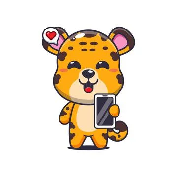Leopard cartoon vector illustration with mobile phone Stock Illustration