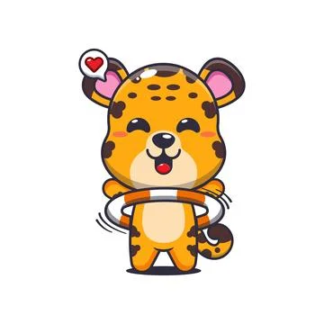 Leopard cartoon vector illustration playing hula hoop Stock Illustration