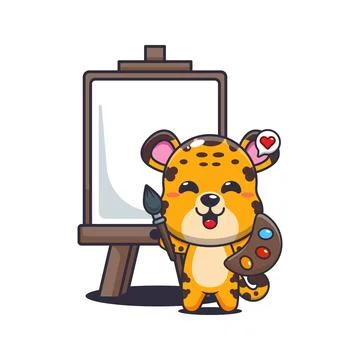 Leopard cartoon vector illustration wants to paint on canvas Stock Illustration