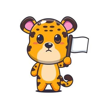 Leopard cartoon vector illustration with white flag Stock Illustration