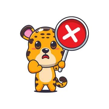 Leopard cartoon vector illustration with wrong sign Stock Illustration