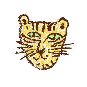 Leopard, cheetah or tiger of cat family. Face or muzzle of crayon kid`s hand Illustrazione stock