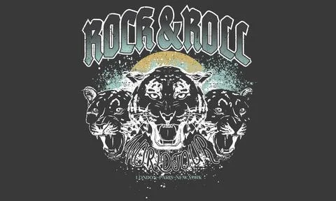 Leopard face artwork. Rock tour print. Stock Illustration