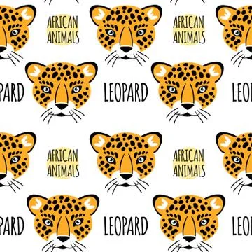 Leopard face with lettering on a white background isolated. Afri Stock Illustration