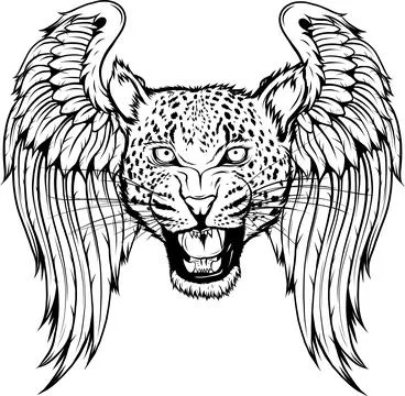 Leopard face with wings on white background Illustrazione stock