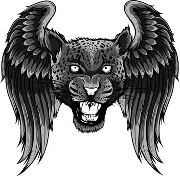 Leopard face with wings on white background Illustrazione stock