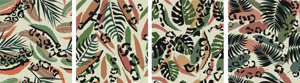 Leopard fern leaf pattern seamless. Organic fashionable foliage coloring with Stock Illustration
