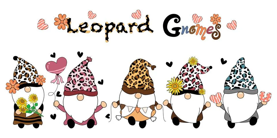 Leopard gnomes (set 1 ) Stock Illustration