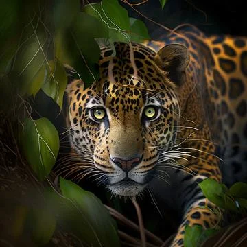 THE LEOPARD IS GOING TO ATTACK HIDDEN IN THE VEGETATION Stock Illustration