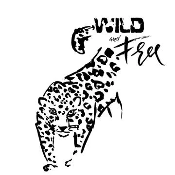 Leopard grunge print. Vector illustration of wild cat head. Wild and free. Illustrazione stock