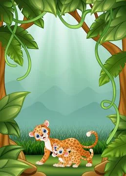 The leopard happy an activity in jungle Stock Illustration