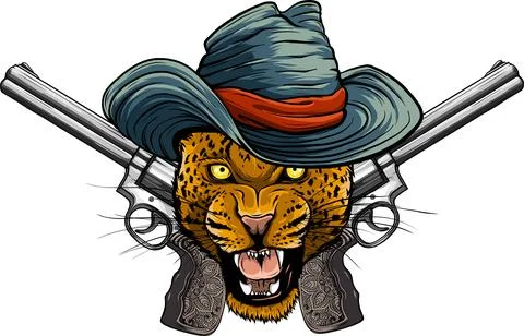 Leopard head with guns logo mascot design 스톡 일러스트