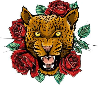Leopard head with roses vector illustration Stockillustratie