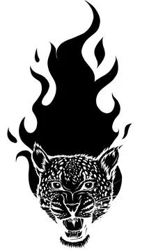Leopard head silhouette with flames vector illustration Stock Illustration