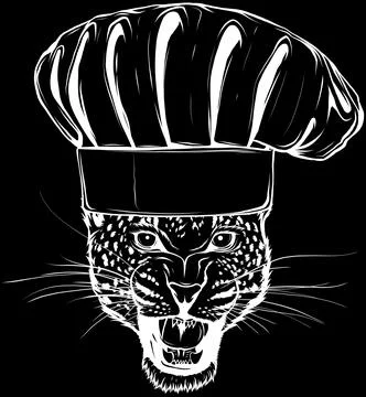 Leopard head in white line on black background Stock Illustration
