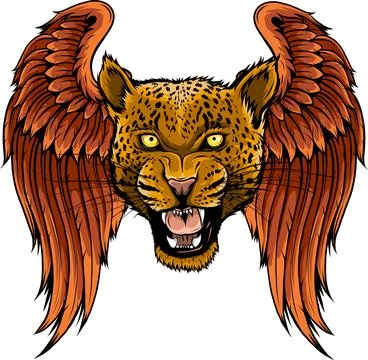 Leopard head with wings vector design on white background Stock Illustration