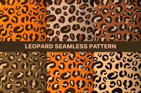 Leopard or jaguar seamless pattern set. Trendy animal print with autumn color 스톡 일러스트