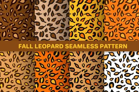 Leopard or jaguar seamless pattern made of fall leaves. Trendy animal print w 스톡 일러스트