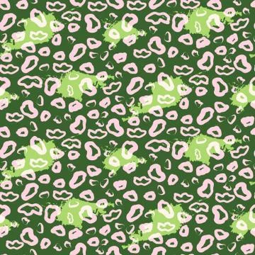 Leopard pattern design green spots abstract seamless print. Stock Illustration