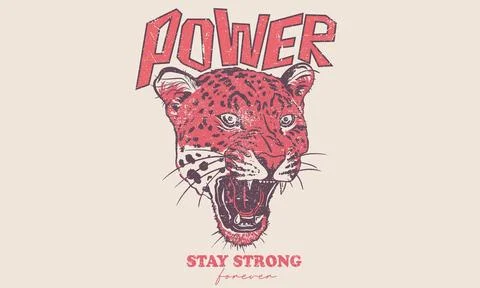 Leopard power print design for t shirt and others. Stock Illustration