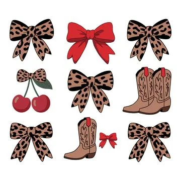 Leopard Print and Red Bow Graphics with Cowboy Boots for Country Style Appa.. Stock Illustration
