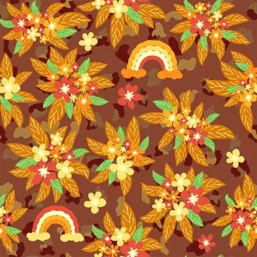 Leopard print with flowers and palm leaves. イラスト素材