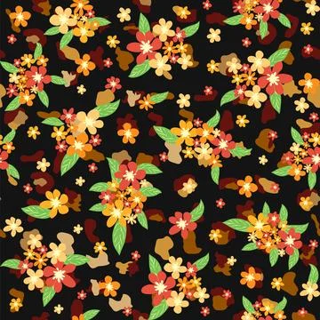 Leopard print with flowers and palm leaves. イラスト素材