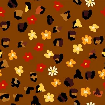 Leopard print with flowers and palm leaves. イラスト素材