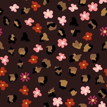 Leopard print with flowers and palm leaves. イラスト素材