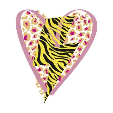 Leopard print heart and thunderbolt Stock Illustration