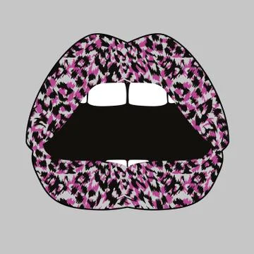 Leopard print lips on gray Stock Illustration
