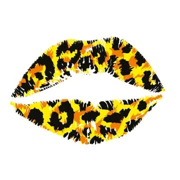 Leopard print lips isolated on white Stock Illustration