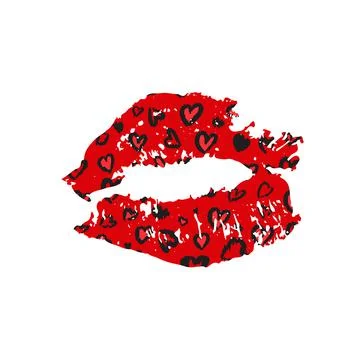 Leopard print lips. Red lipstick kiss with animal pattern. Vector template fo Illustrazione stock