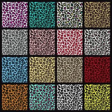 Leopard Print Seamless Pattern Set, Vector Illustration. Multicolor Leopard Skin Stock Illustration