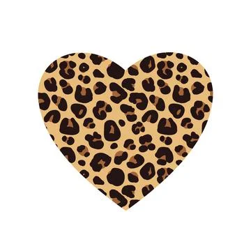 Leopard print textured hand drawn brush stroke heart shape. Vector design ele Illustrazione stock