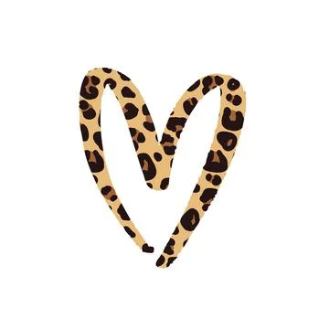 Leopard print textured hand drawn brush stroke heart shape. Vector design ele Illustrazione stock