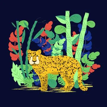Leopard in the rainforest. Illustration. Stock Illustration
