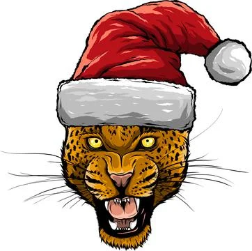 Leopard with Santa Hat Vector Illustration Stock Illustration