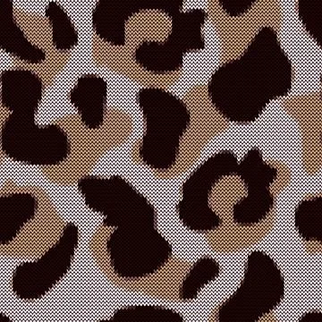 Leopard seamless pattern in knitted style. Jacquard cheetah fur background. Stock Illustration