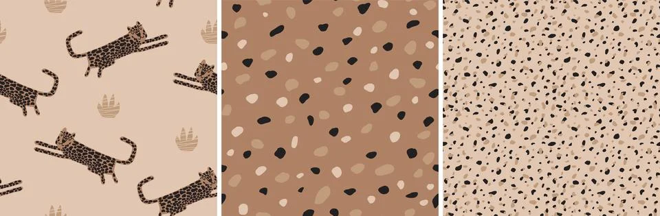 Leopard seamless pattern set. Animal skint print. Vector cool jaguar abstract Stock Illustration