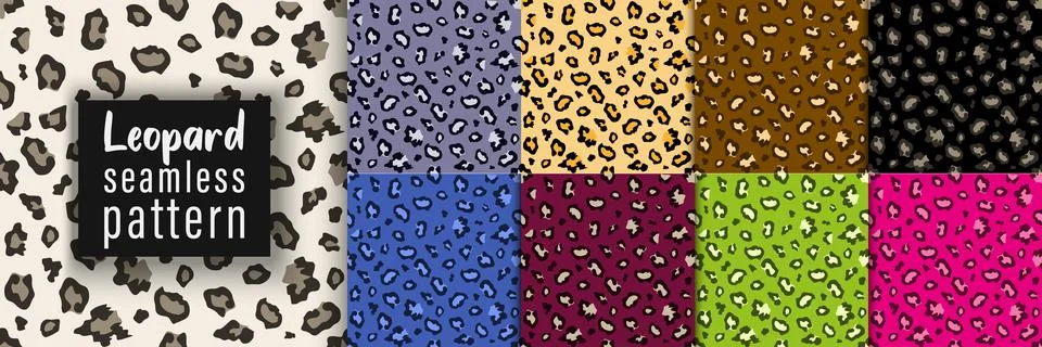 Leopard seamless pattern set. Vector design Stock Illustration
