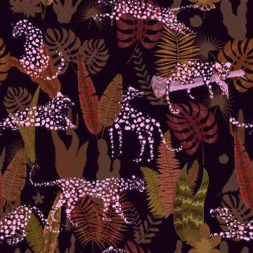 Leopard seamless pattern with tropical leaves Stock Illustration