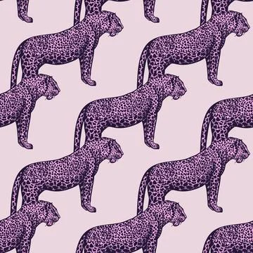 Leopard seamless pattern. Vintage wildlife animals background. Stock Illustration