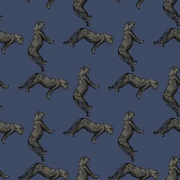 Leopard seamless pattern. Vintage wildlife animals background. Stock Illustration