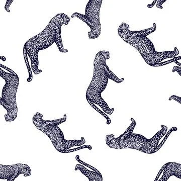 Leopard seamless pattern. Vintage wildlife animals background. Stock Illustration