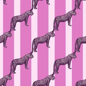 Leopard seamless pattern. Vintage wildlife animals background. Stock Illustration