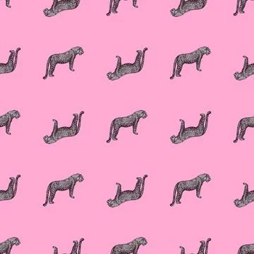 Leopard seamless pattern. Vintage wildlife animals background. Stock Illustration