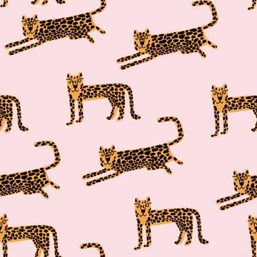 Leopard seamless pattern. Wild animal leopard print. Cartoon funny gepard. 스톡 일러스트