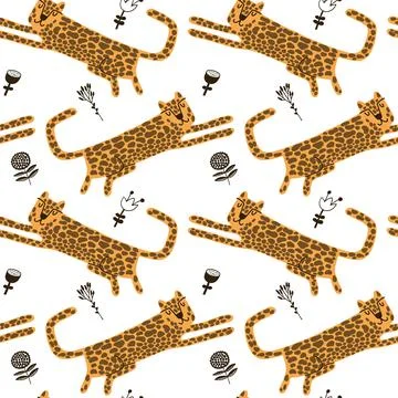 Leopard seamless pattern. Wild animal leopard print. Cartoon funny gepard. Stock Illustration