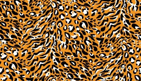 Leopard seamless pattern. Wild Cheetah orange, brown, black repeating texture. Stock Illustration